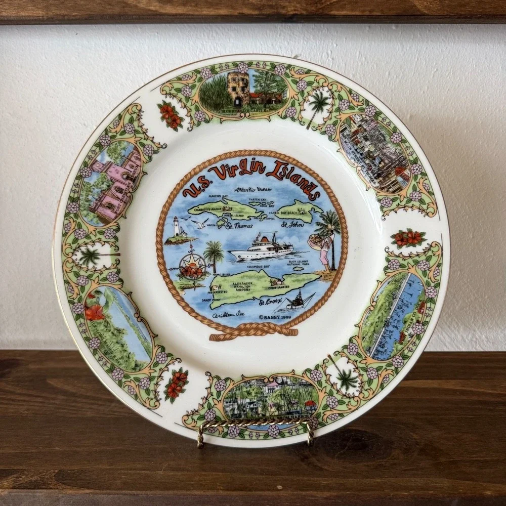 Vintage U.S. Virgin Islands Souvenir Decorative Plate St Thomas St John St Croix
